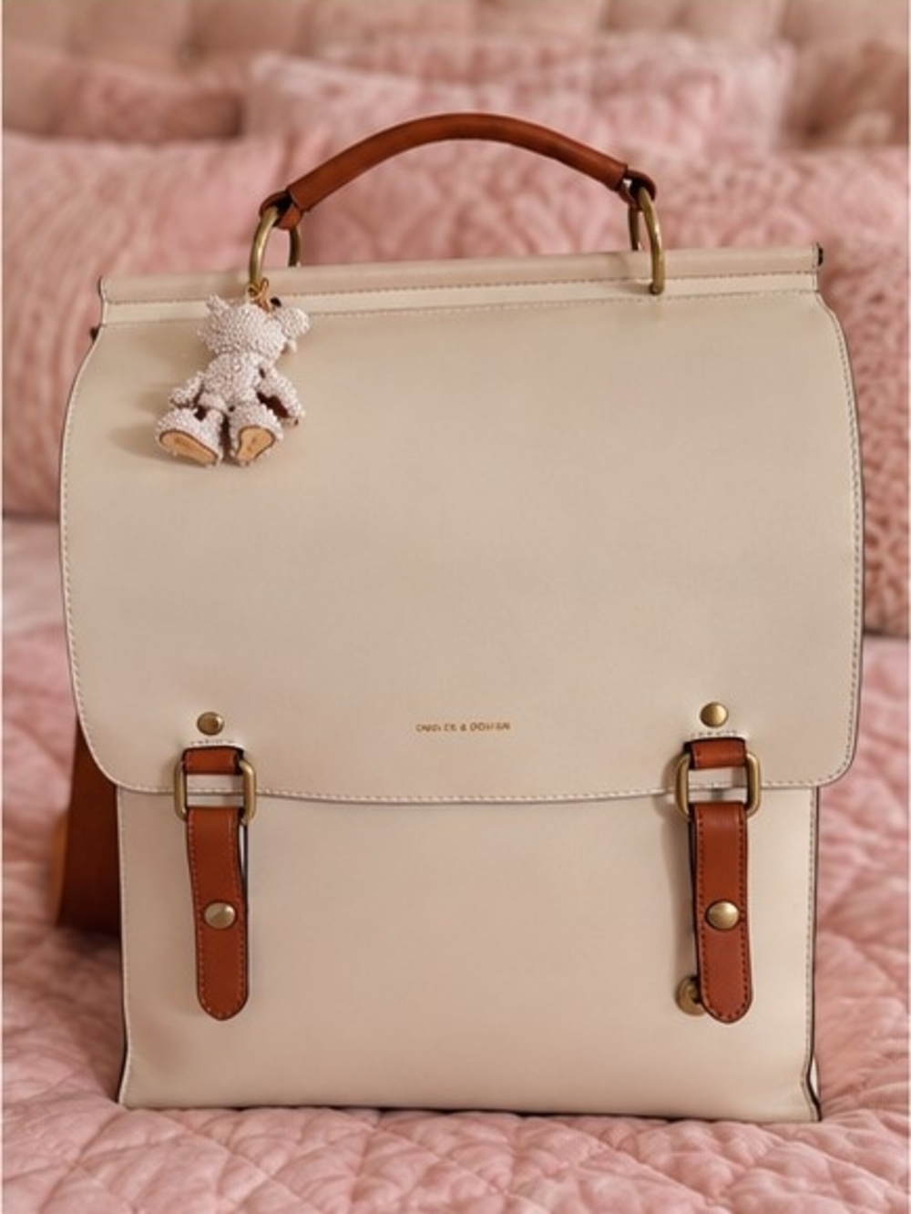 Genuine Leather Backpack Purse | Cream Brown Chic Work Travel Bag